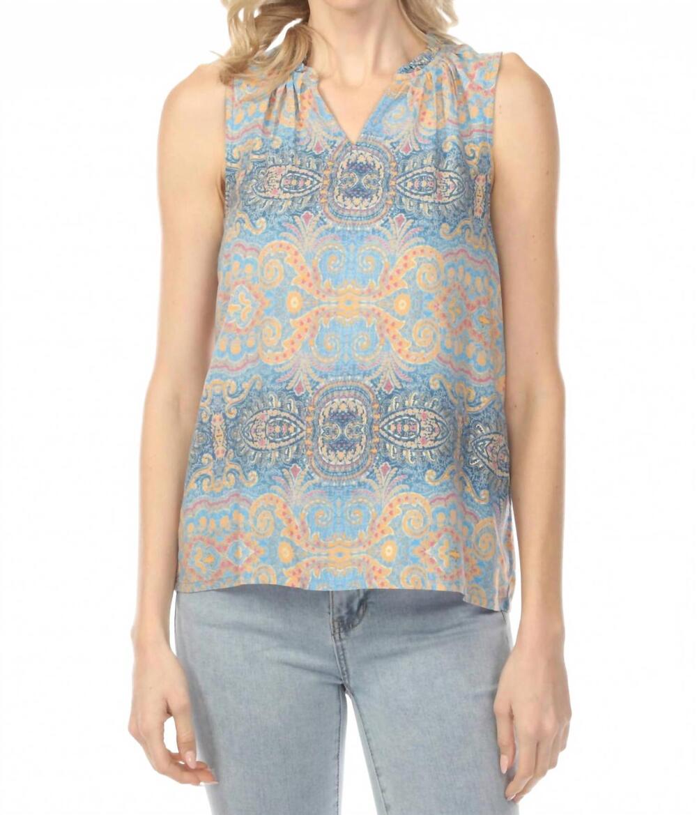 NEW CHARLIE B ruffle collar printed sleeveless top in papaya